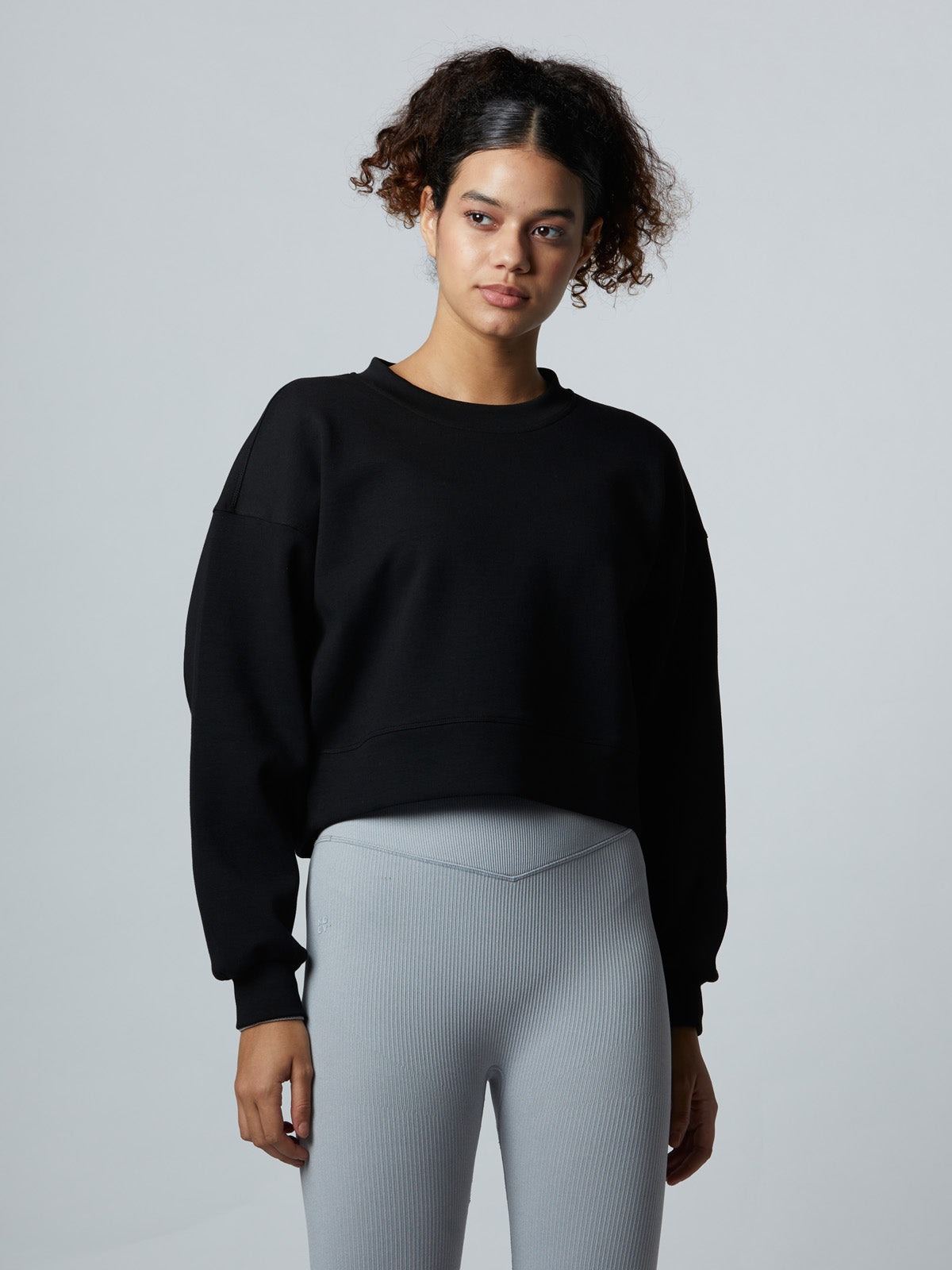 Cropped black outlet crew neck